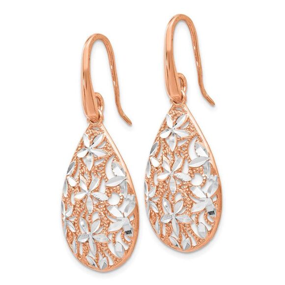 Floral Filigree Teardrop Dangle Rose Gold Tone Plated Silver Earrings - Picture 2 of 5
